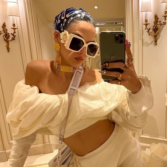 Gucci Accessories - GUCCI 0535 Gold White Leaf Oversized Mask Fashion Sunglasses